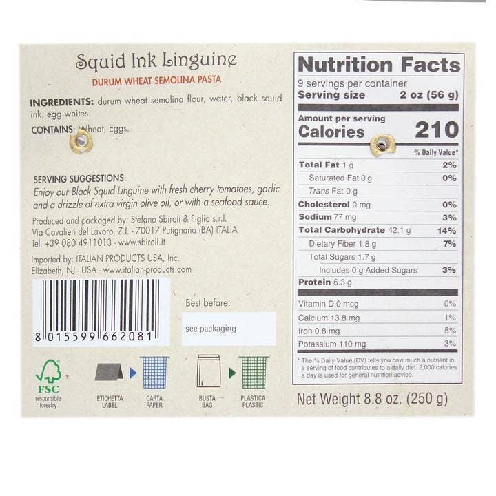 Sbiroli Squid Ink Linguine Pasta - 8.8oz