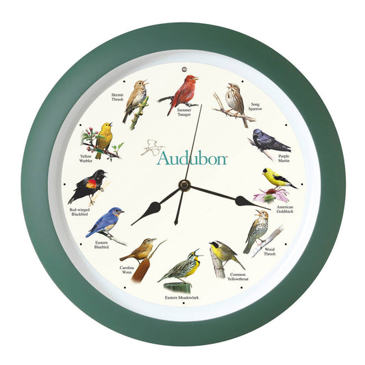 Audubon Society Singing Bird Clock, 13", Green