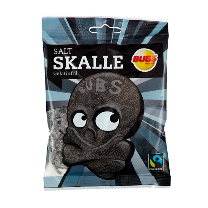 Bubs Swedish Salty Licorice Skull, 90g Bag