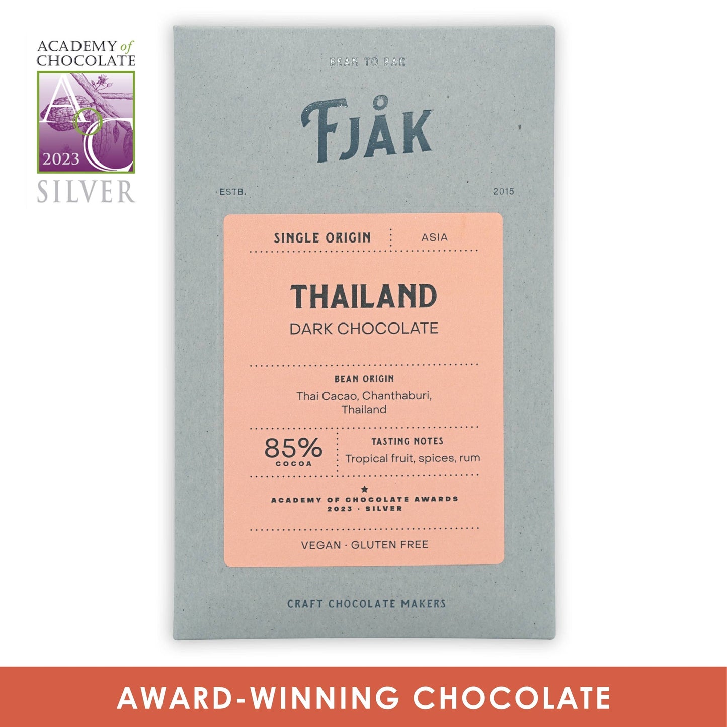 Fjak Dark Chocolate Bar Thailand 85% (Organic)